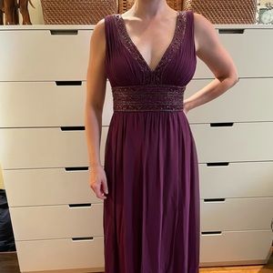 Purple beaded floor length dress